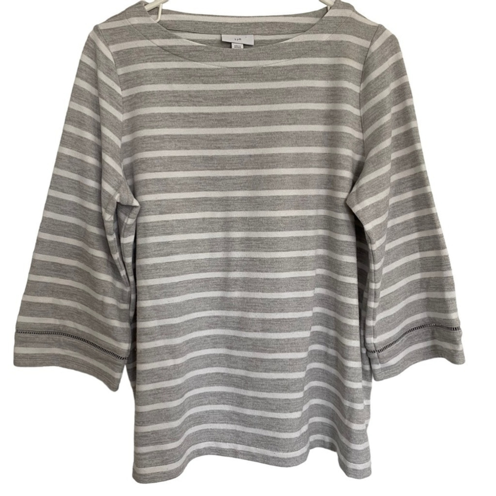 J. Jill Striped Shirt With 3/4 Sleeves Gray And White Size Small - Picture 2 of 7